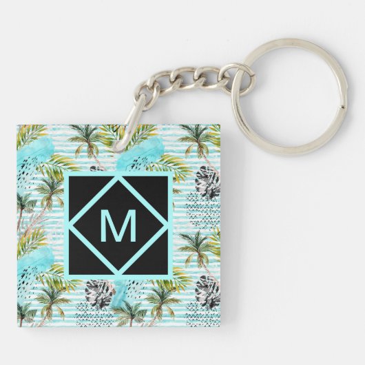 Abstraktes Watercolor-Palme-Muster Schlüsselanhänger (Rückseite)