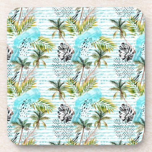 Abstraktes Watercolor-Palme-Muster Untersetzer (Vorderseite)