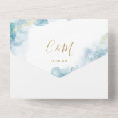 Abstraktes Watercolor Script Gold Monogram Wedding All In One Einladung (Rückseite)