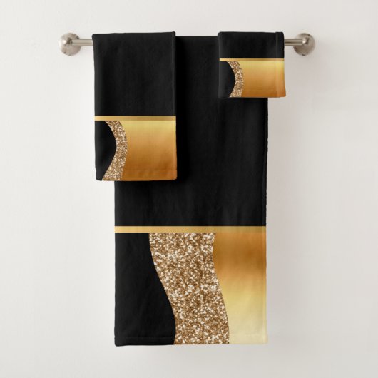 ABSTRAKTES WAVE BLACK GOLD 2 BADEZIMMER TOWEL SET (Insitu)