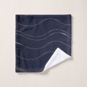 Abstraktes Wavy Blue Gold Lines Muster Badhandtuch Set (Waschlappen)