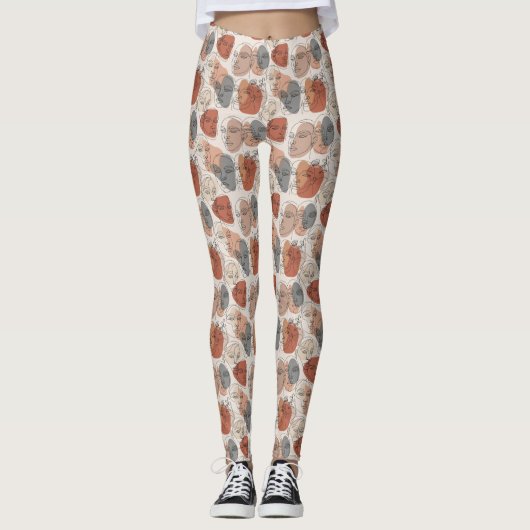 Abstraktes weibliches Gesichtsmuster Leggings (Vorderseite)