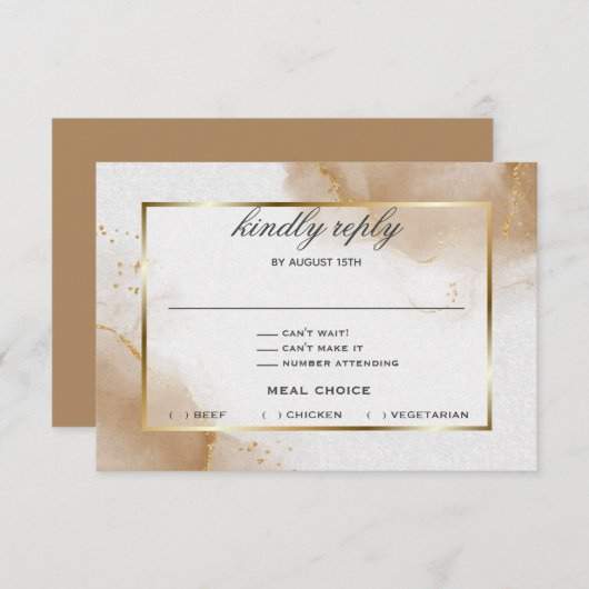 Abstraktes, weichbraunes Gold marmoriert RSVP Karte (Vorne/Hinten)