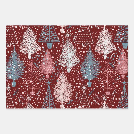 Abstraktes Weihnachtsbaummuster Geschenkpapier Set (Vorderseite)