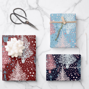 Abstraktes Weihnachtsbaummuster Geschenkpapier Set