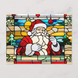 Abstraktes Weihnachtsmann-Buntglas Feiertagspostkarte