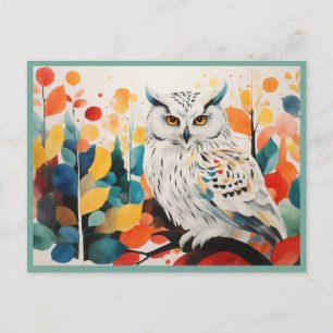 Abstraktes Weißes Owl auf einer Waldzweigung Postkarte