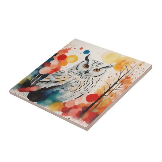 Abstraktes weißes Owl in farbenprächtigem Traumwal Fliese (Seite)
