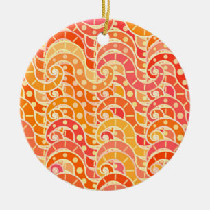 Abstraktes Wellenmuster - orange, korallenrot und Keramik Ornament