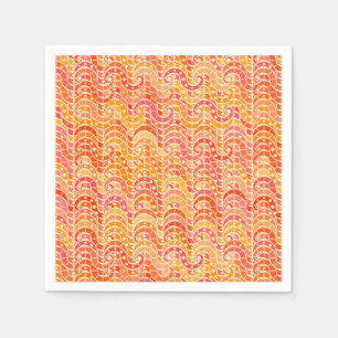 Abstraktes Wellenmuster - orange, korallenrot und Serviette