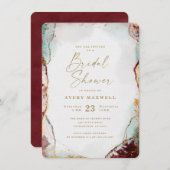 Abstraktes Wine Red Aqua & Gold Winter Brautparty Einladung (Vorne/Hinten)