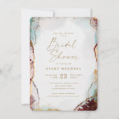 Abstraktes Wine Red Aqua & Gold Winter Brautparty Einladung (Vorderseite)