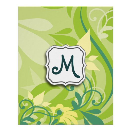 Abstraktes, wirbelfarbenes Kalkgrün mit Monogramm Poster (Vorderseite)