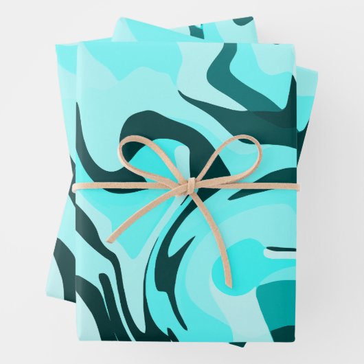Abstraktes wirbelloses Aqua und Aquamarines Design Geschenkpapier Set (Beispiel)