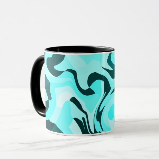 Abstraktes wirbelloses Aqua und Aquamarines Design Tasse (Vorderseite Links)
