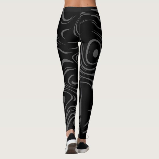 Abstraktes Wirbles Muster Schwarz und Grau Leggings (Rückseite)