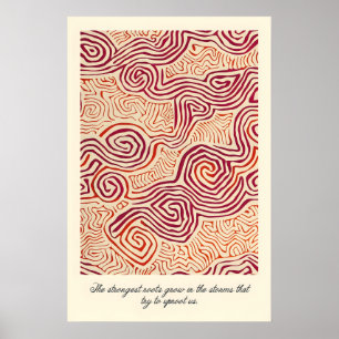 Abstraktes Wurzel-Musterdruck Erdiges Rot Beige Wi Poster