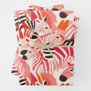 Abstraktes Zebras in rosa Geschenkpapier Set