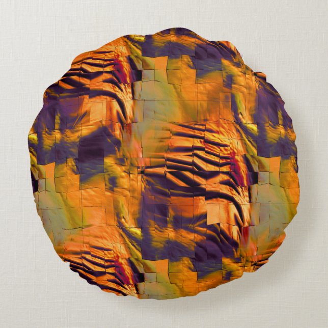 Abstraktes zeichnend Mosaik, rustikales verbrannte Rundes Kissen (Rückseite)