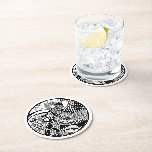 Abstraktes Zendala auf Kreis Runder Pappuntersetzer (Vor Ort)