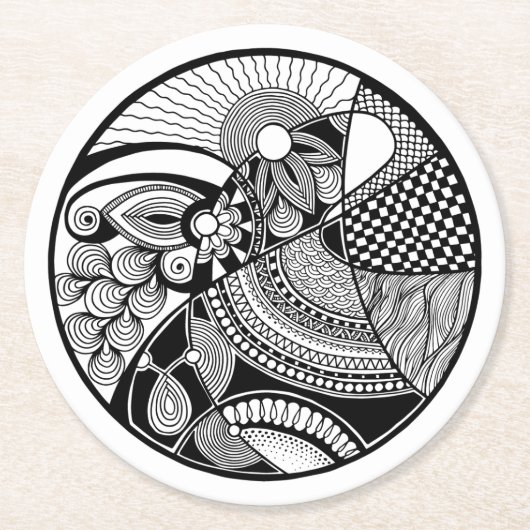 Abstraktes Zendala auf Kreis Runder Pappuntersetzer (Vorderseite)