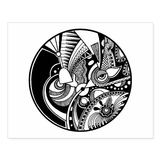 Abstraktes Zendala in Schwarzweiß Gummistempel (Prägung)