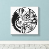 Abstraktes Zendala in Schwarzweiß im Kreis 6 Leinwanddruck (Insitu (Holzboden))