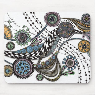 Abstraktes Zentangle-Blumenkunst-Schreibtischmatte Mousepad