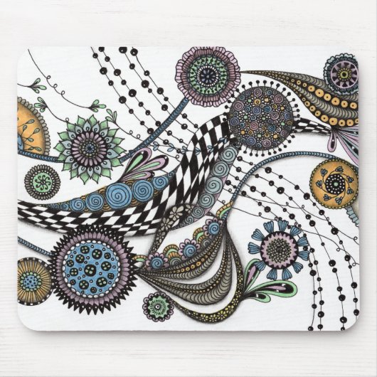 Abstraktes Zentangle-Blumenkunst-Schreibtischmatte Mousepad (Vorne)