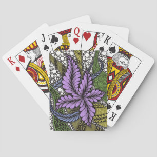 Abstraktes Zentangle Lila-Blüten Olivgrün Spielkar Spielkarten