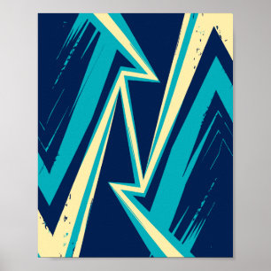 Abstraktes Zickzack-Design in Blau und Gelb Poster