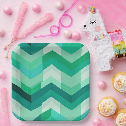 Abstraktes Zickzack Muster bei Grüntönen Pappteller (Party)