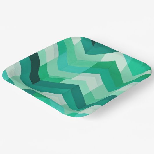 Abstraktes Zickzack Muster bei Grüntönen Pappteller (Gewinkelt)