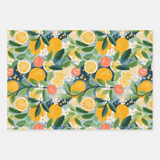 ABSTRAKTES ZITRUS- UND BLUMENDEKORATIONSPAPIER SET GESCHENKPAPIER SET (Vorderseite 2)