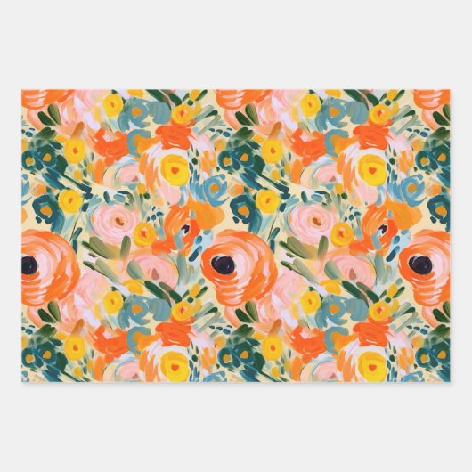 ABSTRAKTES ZITRUS- UND BLUMENDEKORATIONSPAPIER SET GESCHENKPAPIER SET (Vorderseite)