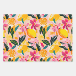 ABSTRAKTES ZITRUS- UND BLUMENDEKORATIONSPAPIER SET GESCHENKPAPIER SET