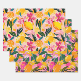 ABSTRAKTES ZITRUS- UND BLUMENDEKORATIONSPAPIER SET GESCHENKPAPIER SET