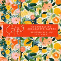 ABSTRAKTES ZITRUS- UND BLUMENDEKORATIONSPAPIER SET