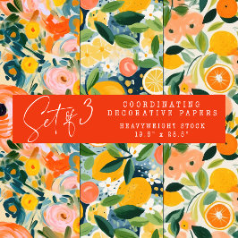 ABSTRAKTES ZITRUS- UND BLUMENDEKORATIONSPAPIER SET GESCHENKPAPIER SET