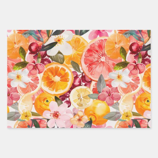 ABSTRAKTES ZITRUS- UND BLUMENDEKORATIONSPAPIER SET GESCHENKPAPIER SET (Vorderseite 3)