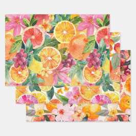 ABSTRAKTES ZITRUS- UND BLUMENDEKORATIONSPAPIER SET GESCHENKPAPIER SET