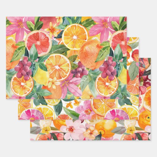 ABSTRAKTES ZITRUS- UND BLUMENDEKORATIONSPAPIER SET GESCHENKPAPIER SET (Set)