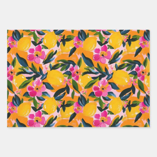 ABSTRAKTES ZITRUS- UND BLUMENDEKORATIONSPAPIER SET GESCHENKPAPIER SET (Vorderseite 3)