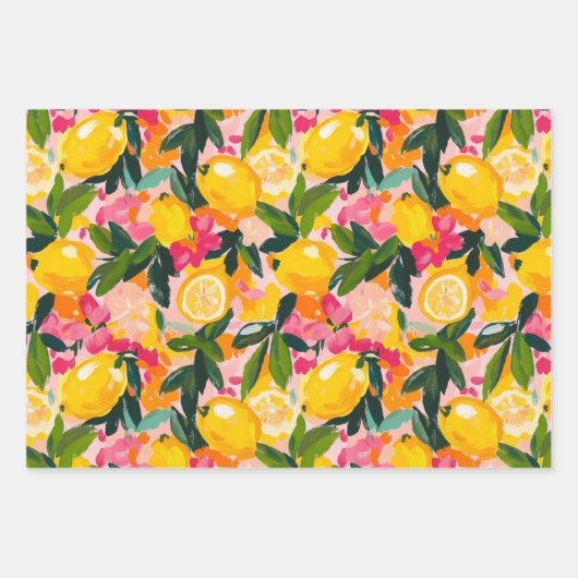 ABSTRAKTES ZITRUS- UND BLUMENDEKORATIONSPAPIER SET GESCHENKPAPIER SET (Vorderseite 2)