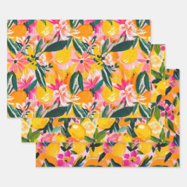 ABSTRAKTES ZITRUS- UND BLUMENDEKORATIONSPAPIER SET GESCHENKPAPIER SET