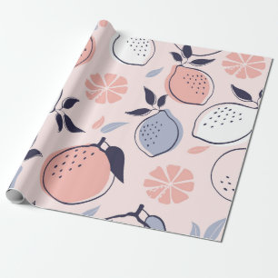 Abstraktes Zitrusmuster aus Zitrone und Orangen in Geschenkpapier
