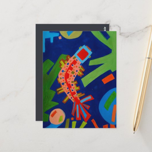 Abstraktion, Fisch, Karpfen, Kubismus, Postkarte (Vorderseite/Rückseite Beispiel)