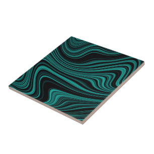 Abstraktion von Black & Emerald Wavy Fliese