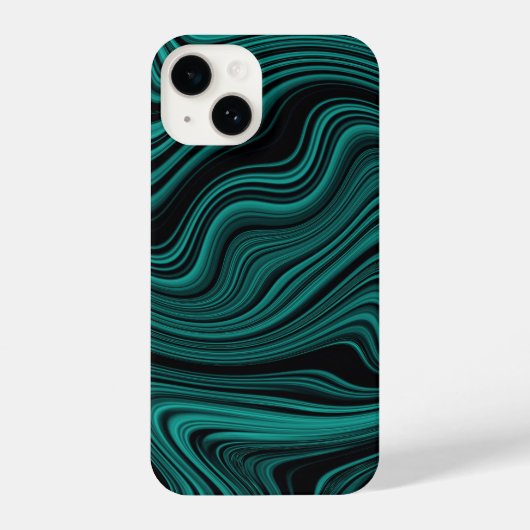 Abstraktion von Black & Emerald Wavy iPhone Hülle (Rückseite)