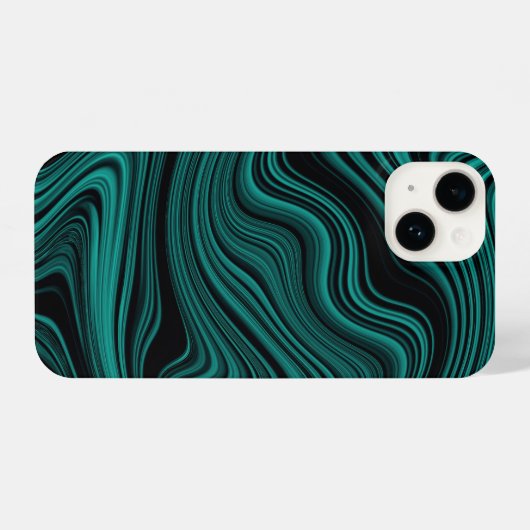 Abstraktion von Black & Emerald Wavy iPhone Hülle (Rückseite (Horizontal))